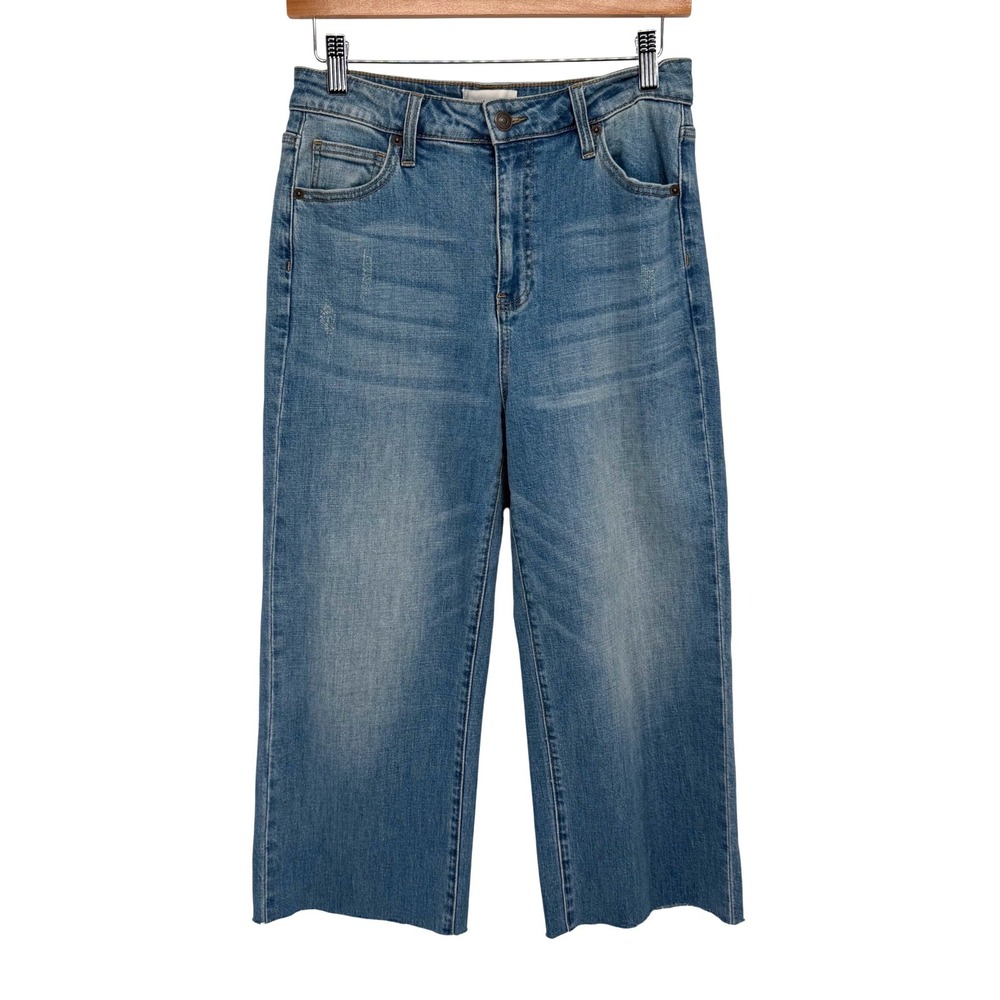 Oliver Logan Aberdeen Wide Leg Crop Jeans Size 27 Blue High Rise Raw Hem Denim